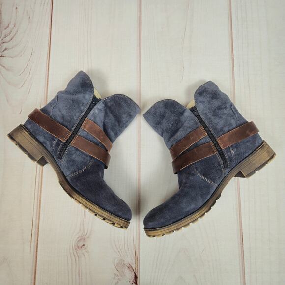 Naturalizer Talley Suede Sherpa Moto Boots Navy 8.5W - Picture 4 of 14